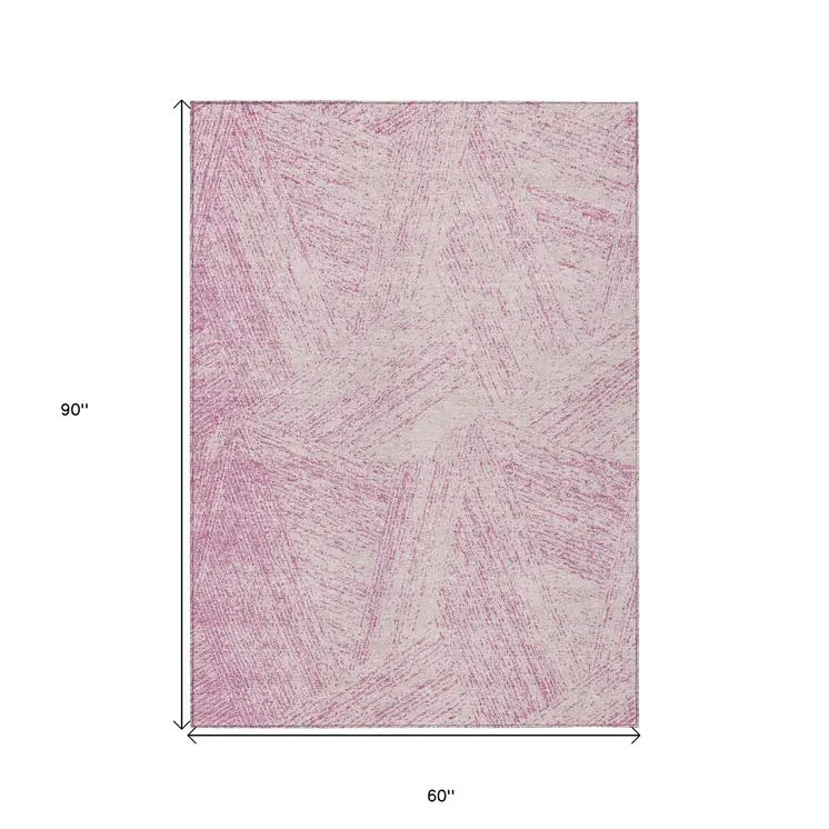 5' X 8' Pink And Ivory Abstract Washable Indoor Outdoor Area Rug