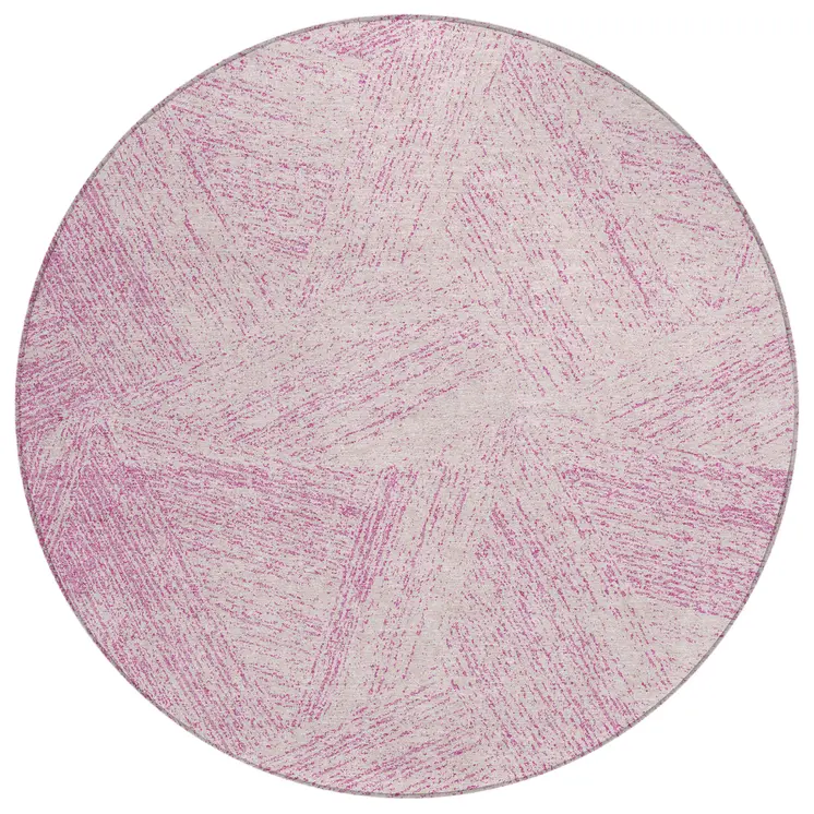 8' Pink And Ivory Round Abstract Washable Indoor Outdoor Area Rug
