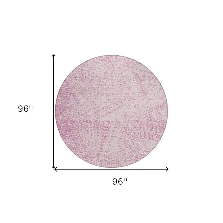 8' Pink And Ivory Round Abstract Washable Indoor Outdoor Area Rug