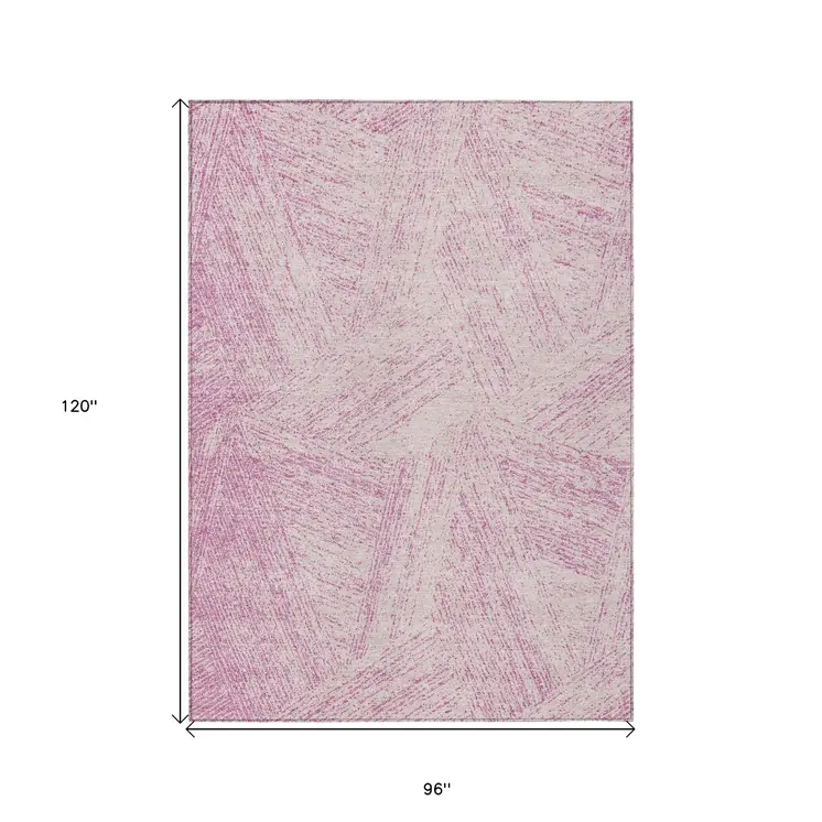 8' X 10' Pink And Ivory Abstract Washable Indoor Outdoor Area Rug