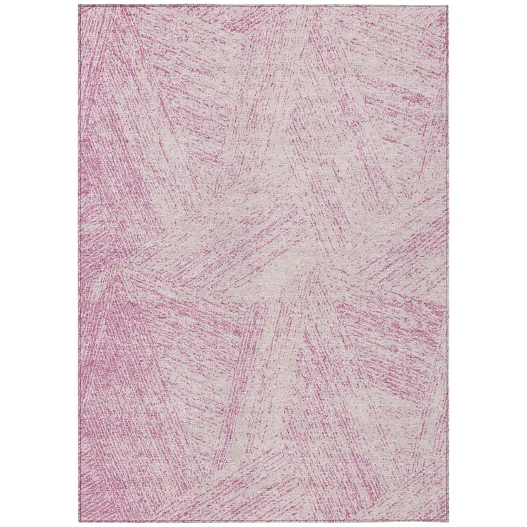 8' X 10' Pink And Ivory Abstract Washable Indoor Outdoor Area Rug