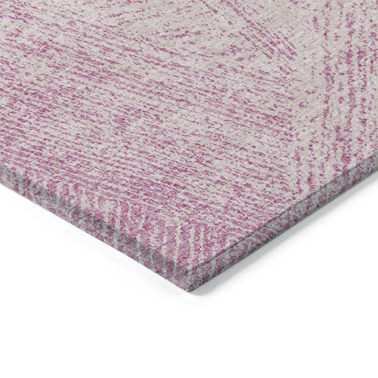 8' X 10' Pink And Ivory Abstract Washable Indoor Outdoor Area Rug