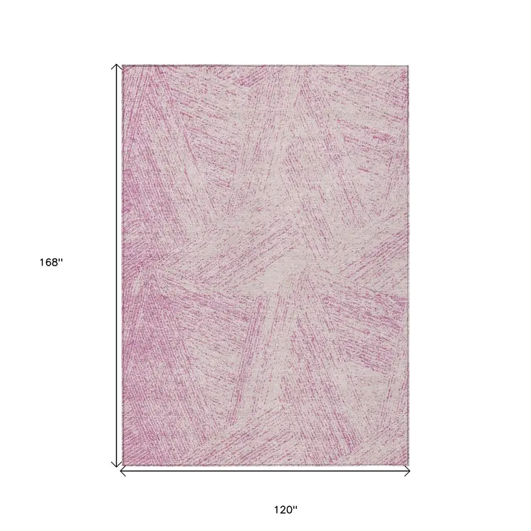 10' X 14' Pink And Ivory Abstract Washable Indoor Outdoor Area Rug