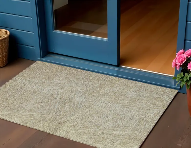 3' X 5' Ivory And Brown Abstract Washable Indoor Outdoor Area Rug