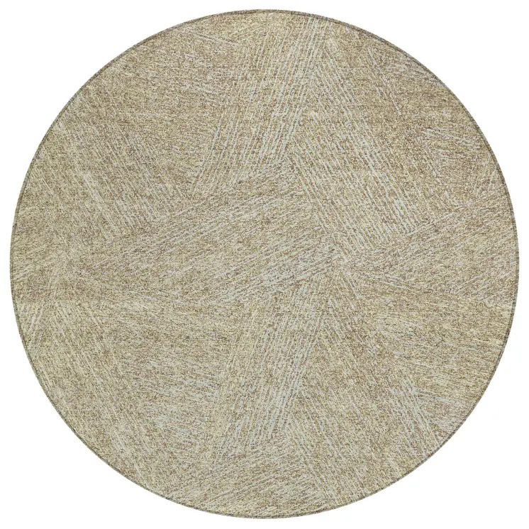 8' Ivory And Brown Round Abstract Washable Indoor Outdoor Area Rug