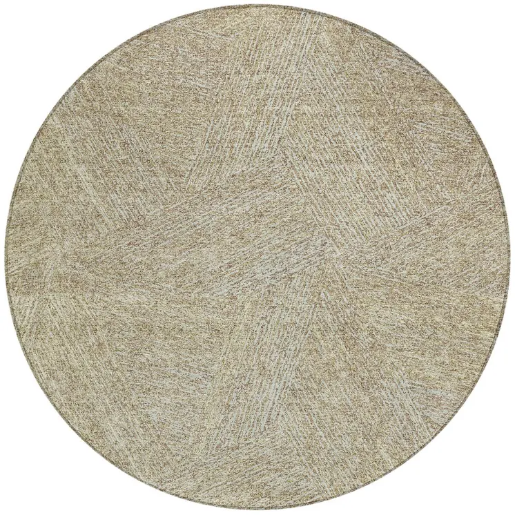8' Ivory And Brown Round Abstract Washable Indoor Outdoor Area Rug