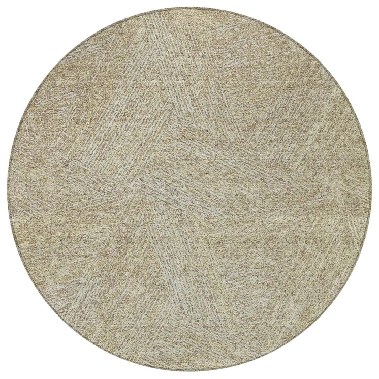 8' Ivory And Brown Round Abstract Washable Indoor Outdoor Area Rug