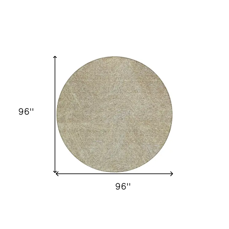 8' Ivory And Brown Round Abstract Washable Indoor Outdoor Area Rug