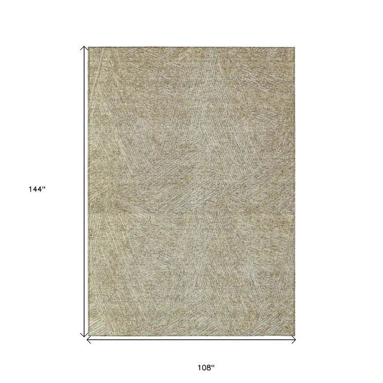 9' X 12' Ivory And Brown Abstract Washable Indoor Outdoor Area Rug