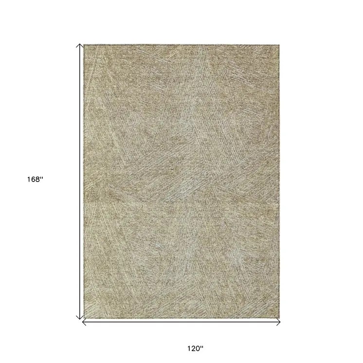 10' X 14' Ivory And Brown Abstract Washable Indoor Outdoor Area Rug