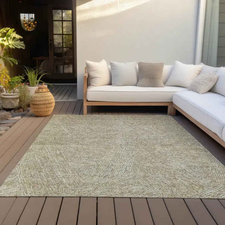 10' X 14' Ivory And Brown Abstract Washable Indoor Outdoor Area Rug