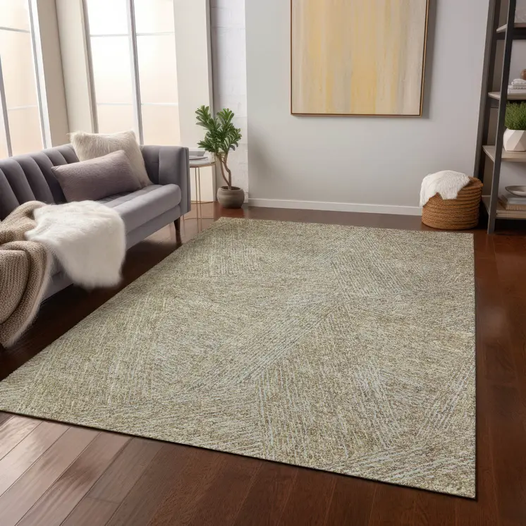 10' X 14' Ivory And Brown Abstract Washable Indoor Outdoor Area Rug