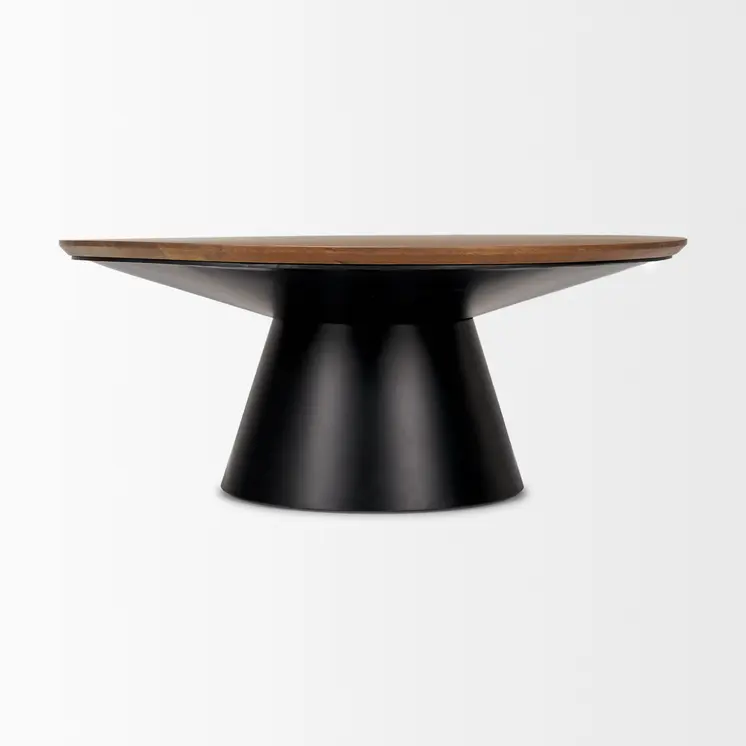 40" Brown and Black Solid Wood and Iron Round Pedestal Coffee Table
