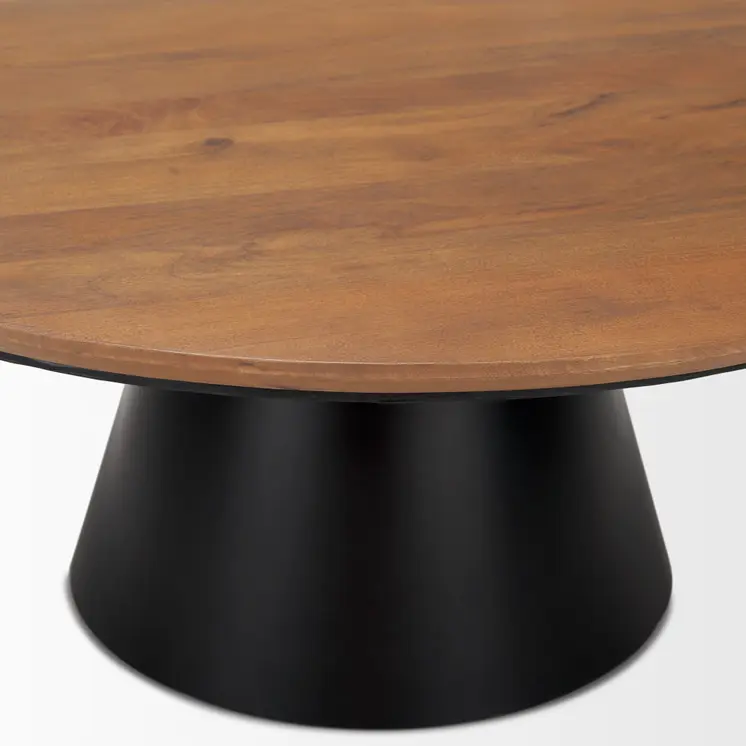40" Brown and Black Solid Wood and Iron Round Pedestal Coffee Table
