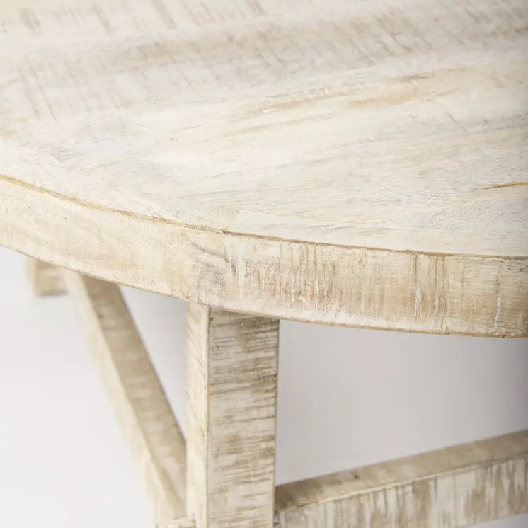 36" White and Natural Solid Wood Round Distressed Coffee Table