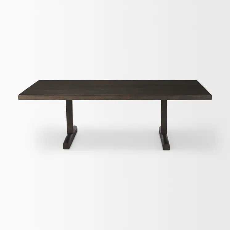 55" Dark Brown Solid Wood Double Pedestal Coffee Table
