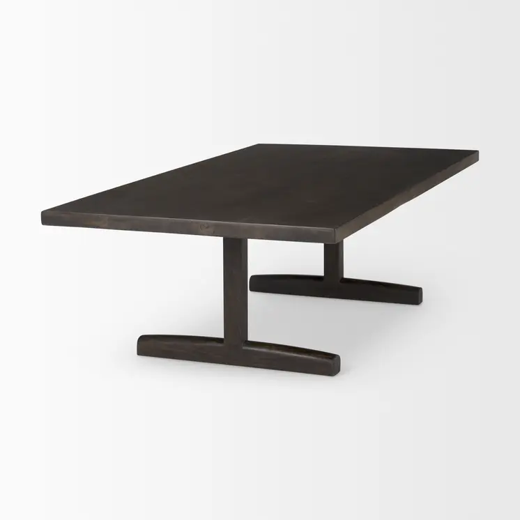 55" Dark Brown Solid Wood Double Pedestal Coffee Table