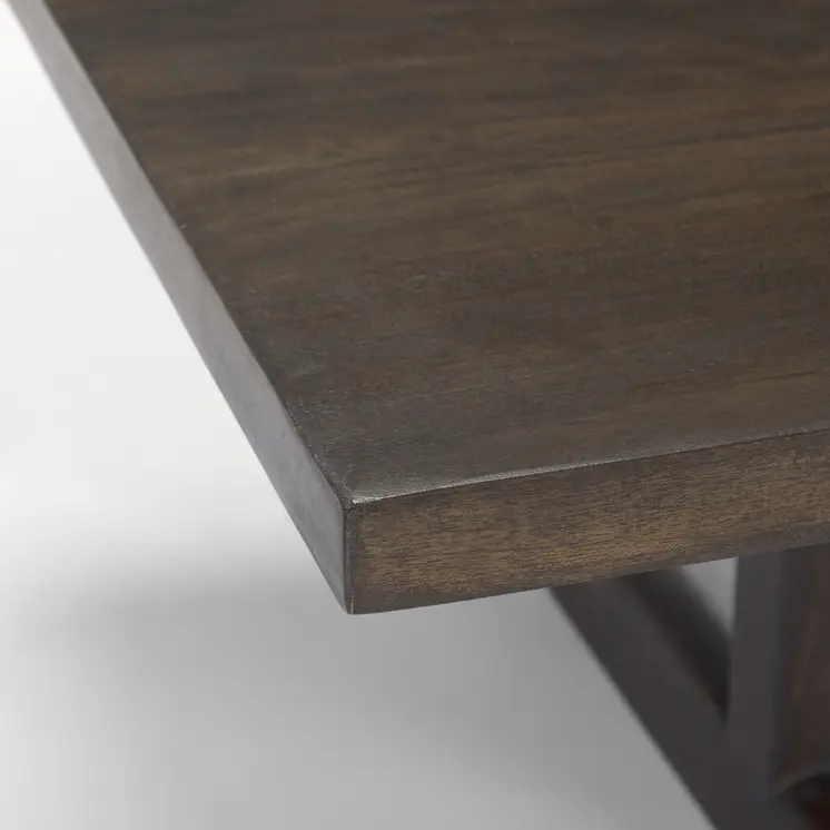 55" Dark Brown Solid Wood Double Pedestal Coffee Table