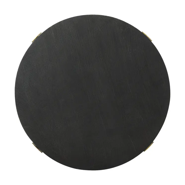 34" Antiqued Gold Solid Wood and Iron Round Distressed Coffee Table