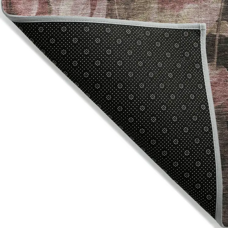 8' X 10' Taupe Brown And Pink Floral Washable Indoor Outdoor Area Rug
