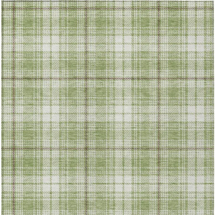 5' X 8' Artichoke Green Brown And Ivory Plaid Washable Indoor Outdoor Area Rug