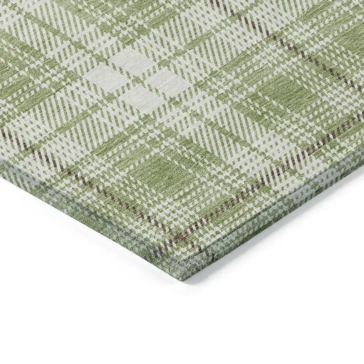 5' X 8' Artichoke Green Brown And Ivory Plaid Washable Indoor Outdoor Area Rug