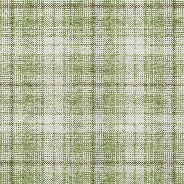 5' X 8' Artichoke Green Brown And Ivory Plaid Washable Indoor Outdoor Area Rug
