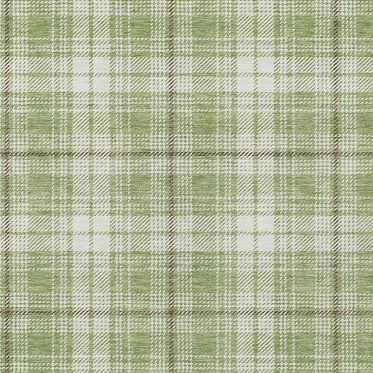 8' X 10' Artichoke Green Brown And Ivory Plaid Washable Indoor Outdoor Area Rug