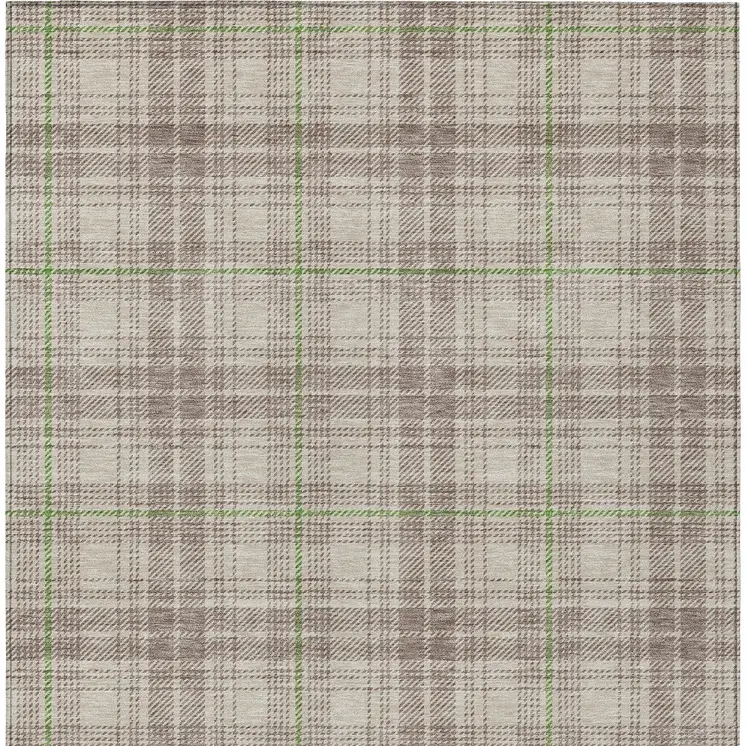 8' X 10' Beige Ivory And Green Plaid Washable Indoor Outdoor Area Rug