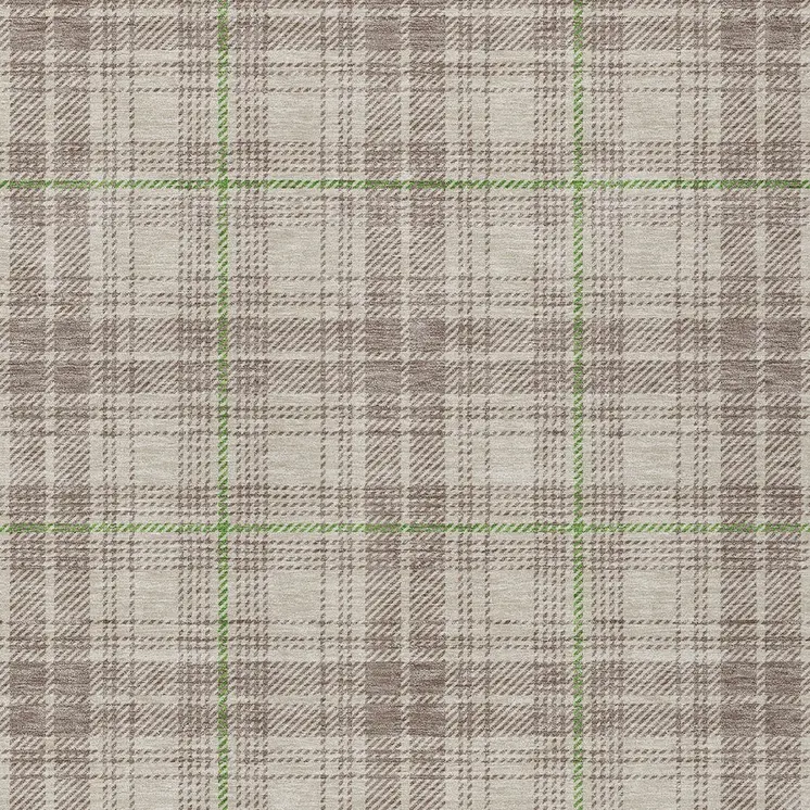 10' X 14' Beige Ivory And Green Plaid Washable Indoor Outdoor Area Rug