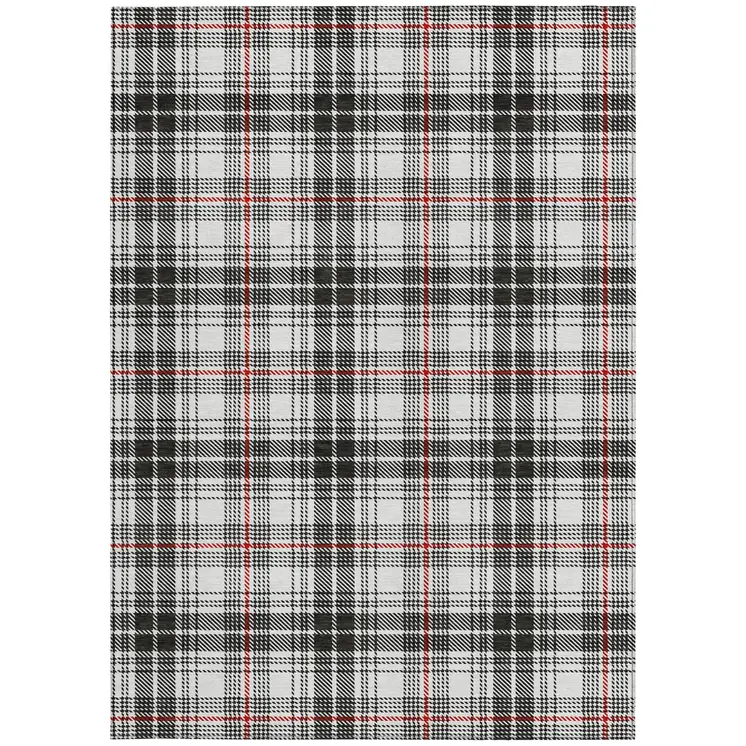 3' X 5' Black Ivory And Red Plaid Washable Indoor Outdoor Area Rug