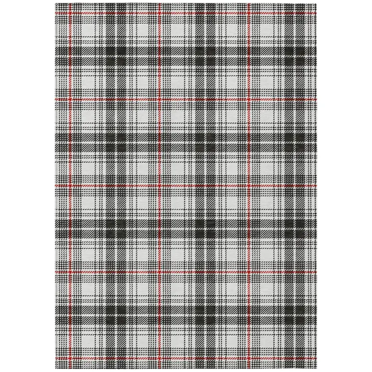 5' X 8' Black Ivory And Red Plaid Washable Indoor Outdoor Area Rug