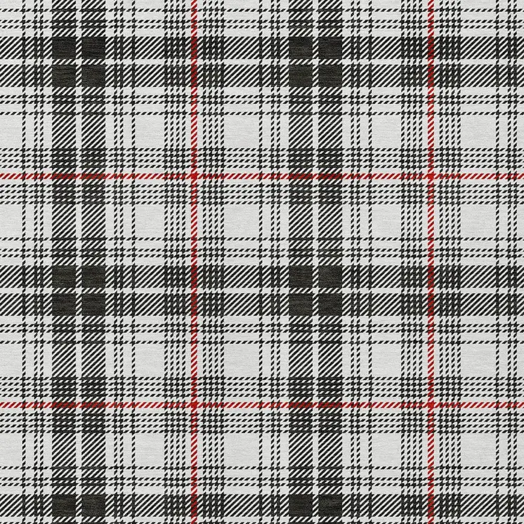 5' X 8' Black Ivory And Red Plaid Washable Indoor Outdoor Area Rug