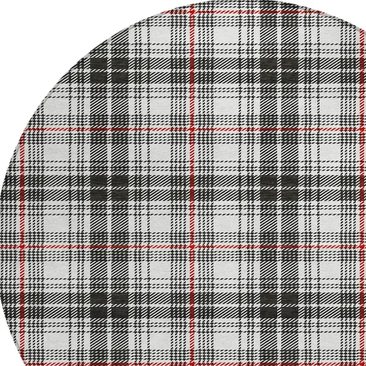 8' Black Ivory And Red Round Plaid Washable Indoor Outdoor Area Rug