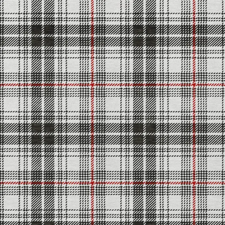 9' X 12' Black Ivory And Red Plaid Washable Indoor Outdoor Area Rug