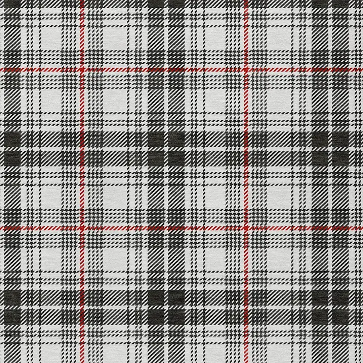 10' X 14' Black Ivory And Red Plaid Washable Indoor Outdoor Area Rug
