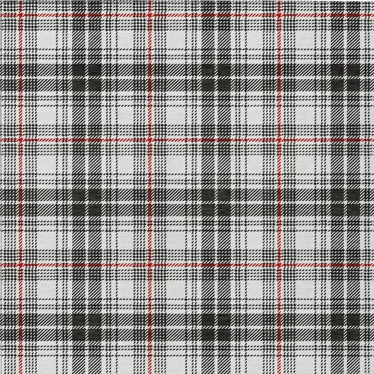 10' X 14' Black Ivory And Red Plaid Washable Indoor Outdoor Area Rug
