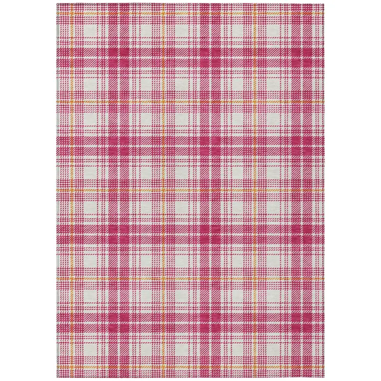 5' X 8' Blush Ivory And Copper Plaid Washable Indoor Outdoor Area Rug