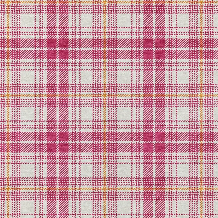 5' X 8' Blush Ivory And Copper Plaid Washable Indoor Outdoor Area Rug