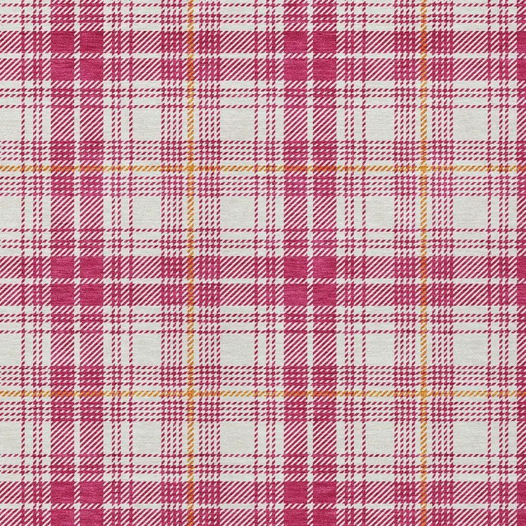 10' X 14' Blush Ivory And Copper Plaid Washable Indoor Outdoor Area Rug