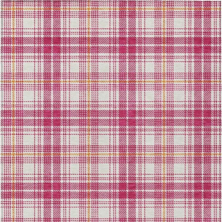 10' X 14' Blush Ivory And Copper Plaid Washable Indoor Outdoor Area Rug