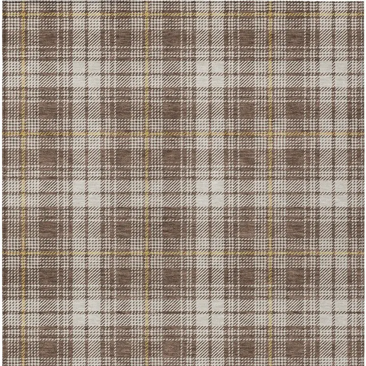 5' X 8' Brown Beige And Gold Plaid Washable Indoor Outdoor Area Rug