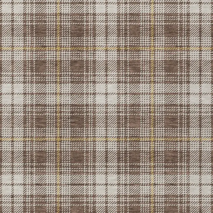9' X 12' Brown Beige And Gold Plaid Washable Indoor Outdoor Area Rug