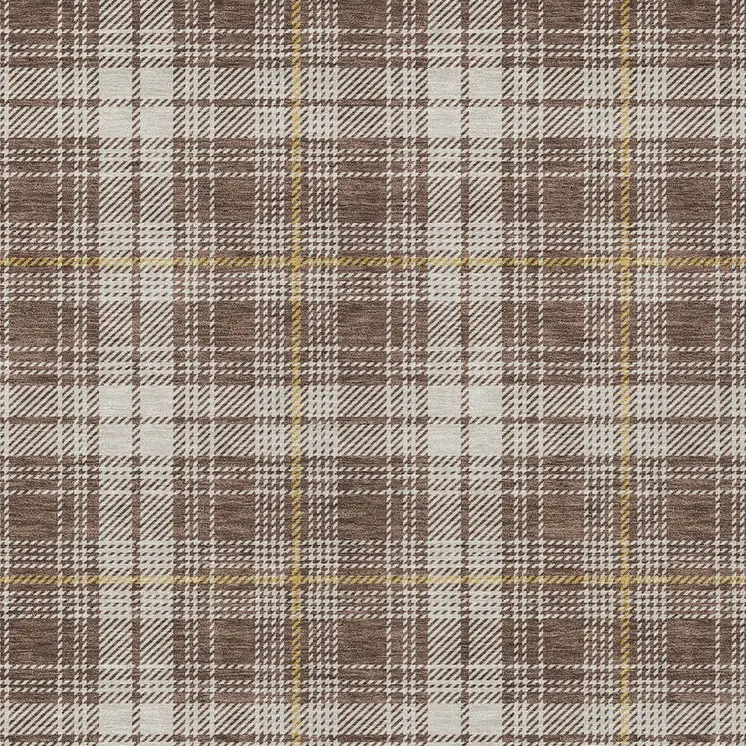10' X 14' Brown Beige And Gold Plaid Washable Indoor Outdoor Area Rug