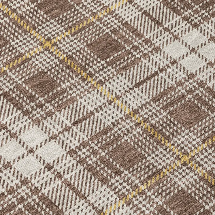 10' X 14' Brown Beige And Gold Plaid Washable Indoor Outdoor Area Rug