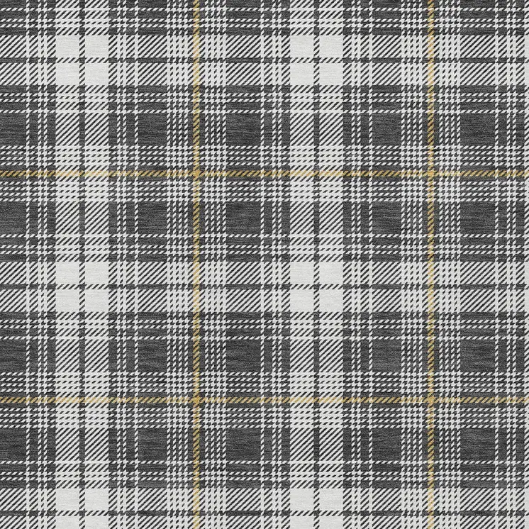 3' X 5' Charcoal Ivory And Gold Plaid Washable Indoor Outdoor Area Rug