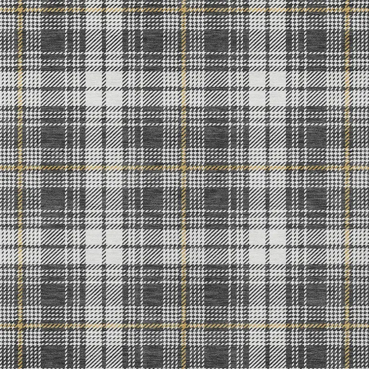 5' X 8' Charcoal Ivory And Gold Plaid Washable Indoor Outdoor Area Rug
