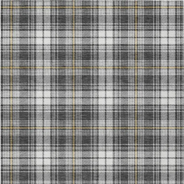 5' X 8' Charcoal Ivory And Gold Plaid Washable Indoor Outdoor Area Rug