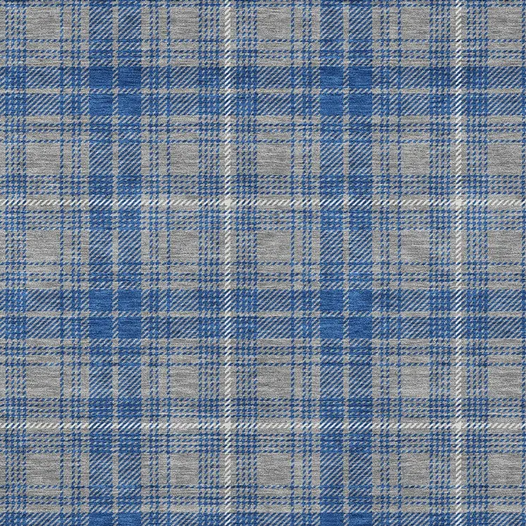 3' X 5' Gray Blue And Ivory Plaid Washable Indoor Outdoor Area Rug