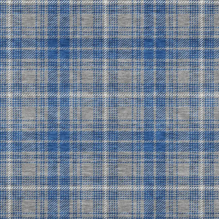 8' X 10' Gray Blue And Ivory Plaid Washable Indoor Outdoor Area Rug